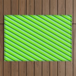[ Thumbnail: Forest Green, Light Green, and Green Colored Lined/Striped Pattern Outdoor Rug ]