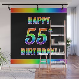 [ Thumbnail: Fun, Colorful, Rainbow Spectrum “HAPPY 55th BIRTHDAY!” Wall Mural ]