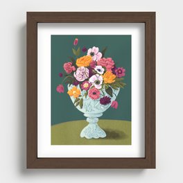 Saturated Springtime Flower Bouquet in Vintage Milk Glass Vase | Bold Colorful Floral Recessed Framed Print