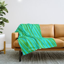 [ Thumbnail: Cyan & Lime Green Colored Lined Pattern Throw Blanket ]