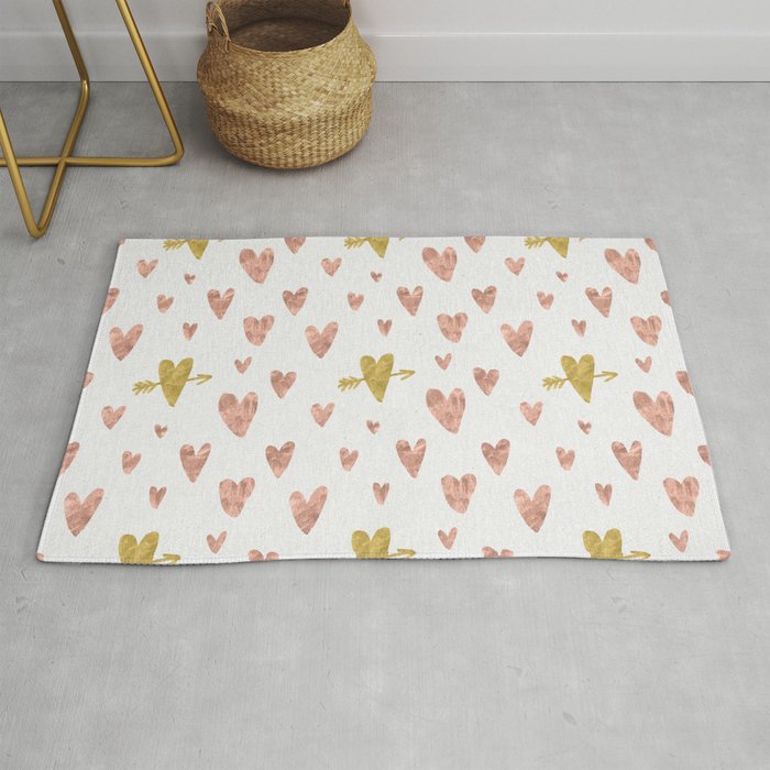 Yellow Rose Gold Hearts Pattern Rug