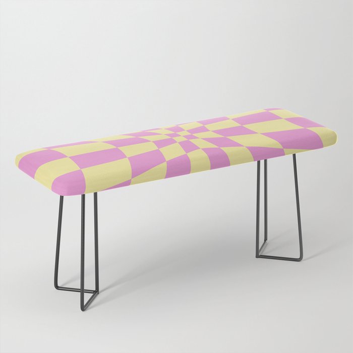 Distorted Groovy Strawberry Banana Gingham Bench