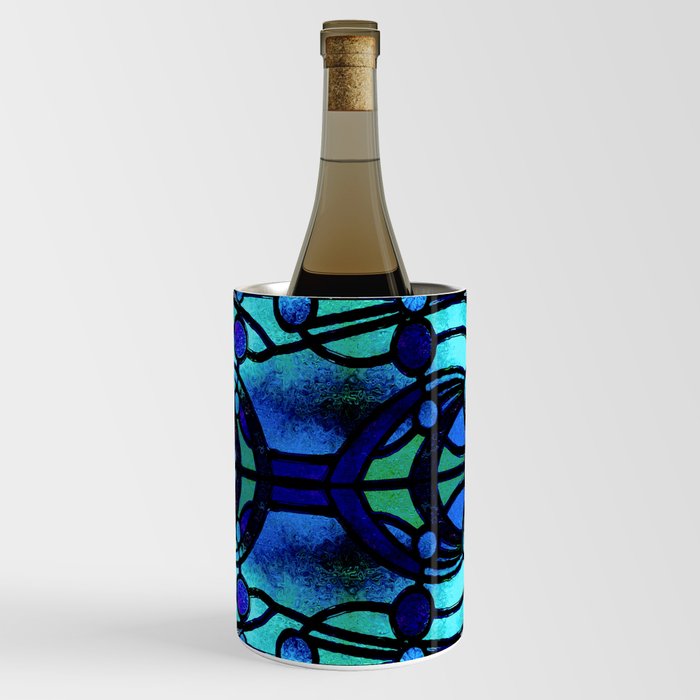 Blue and Aqua Stained Glass Victorian Design Wine Chiller