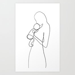 Mother and Baby Line Art Art Print
