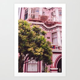 San Francisco Pink II Art Print | Vintage, Digital, Street, Victorian, Streetphotography, California, Janis, Tree, Hippie, Pink 
