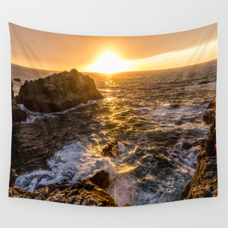 In Waves Waves Crashing Into Rocks At Sunset In Big Sur Wall Tapestry By Seanramsey Society6