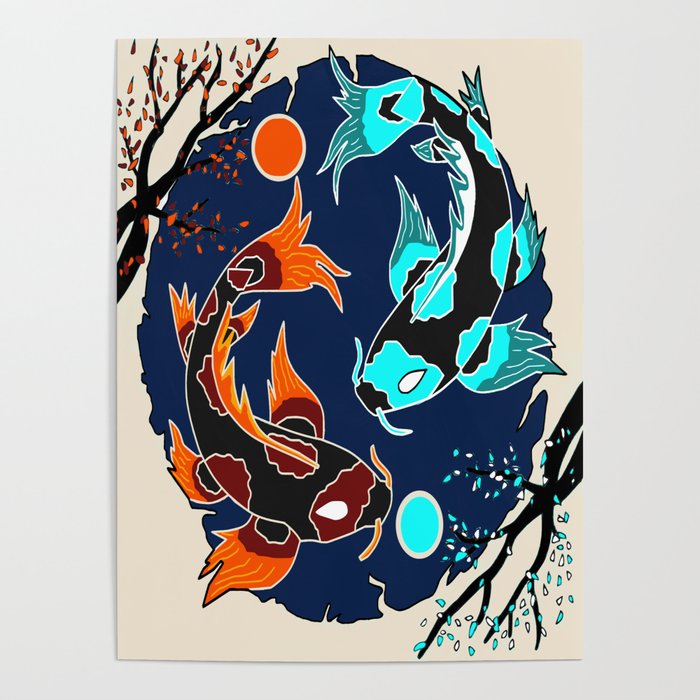 Chaos vs. Peace Yin Yang Koi Fish Art Print Poster