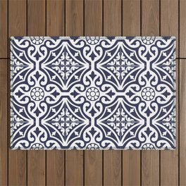 Talavera Mexican Tile in Navy Blue and White Outdoor Rug