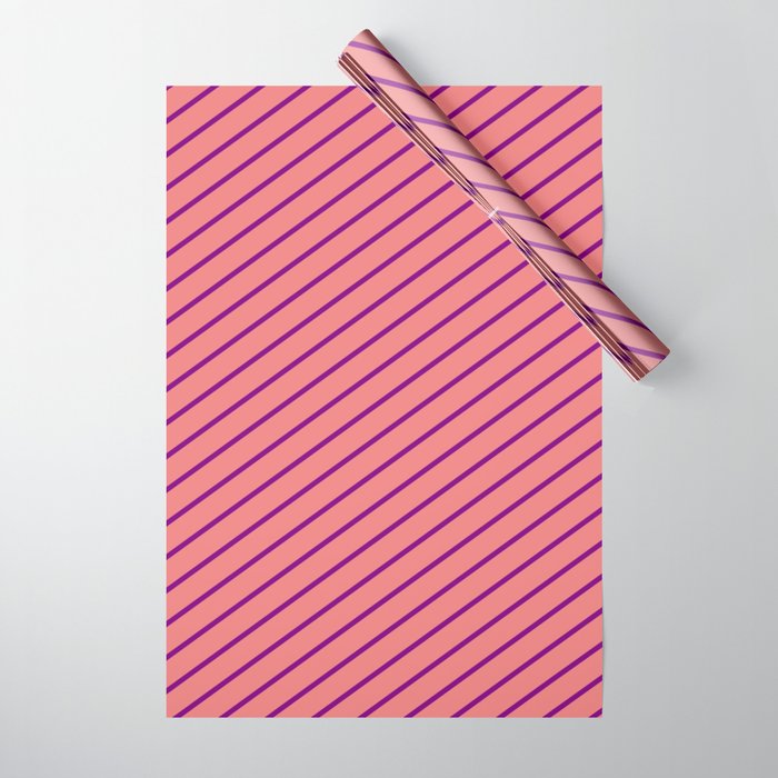 Purple & Light Coral Colored Lines Pattern Wrapping Paper