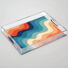 Retro 70s and 80s Color Palette Mid-Century Minimalist Abstract Art Ocean Waves Acrylic Tray