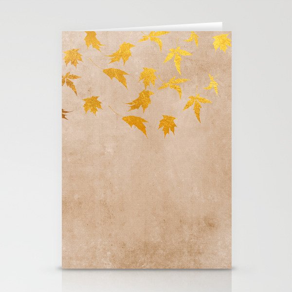 Gold leaves on grunge background - Autumn Sparkle Glitter design Stationery Cards