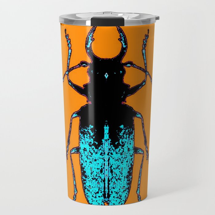 Black Turquoise Stag horn Beetle Western Art Abstract Travel Mug