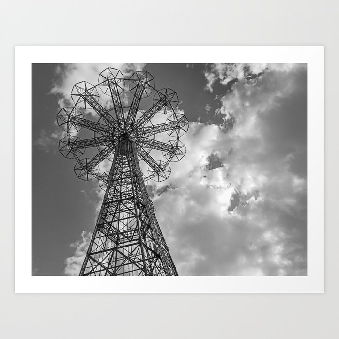 Coney Island Parachute Jump. Black and white photography Art Print