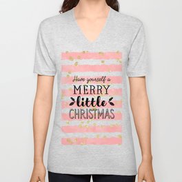 Christmas pink watercolor stripes gold confetti V Neck T Shirt