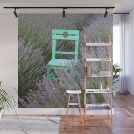Green Chair In A Lavender Field Photograph Wall Mural