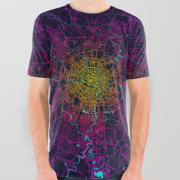 Chengdu City Map of Sichuan, China - Neon All Over Graphic Tee