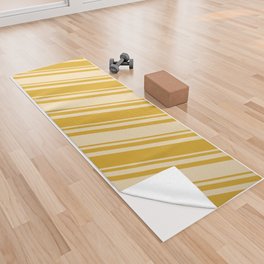 [ Thumbnail: Goldenrod and Tan Colored Striped/Lined Pattern Yoga Towel ]