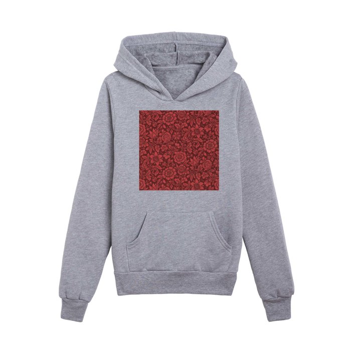 Burgundy and Red Chintz Floral Design Kids Pullover Hoodie