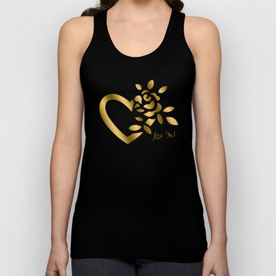 Gold Valentine Heart and Rose Unisex Tank Top