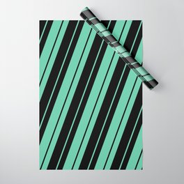 [ Thumbnail: Aquamarine & Black Colored Lines Pattern Wrapping Paper ]