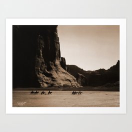 Canyon de Chelly - Chinle, Arizona – Navajo Indians on Horseback by Edward Curtis Art Print