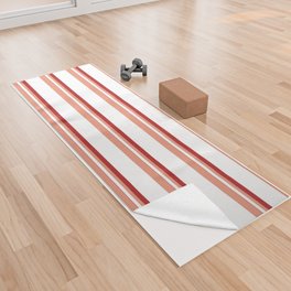 [ Thumbnail: Dark Salmon, White, and Red Colored Pattern of Stripes Yoga Towel ]