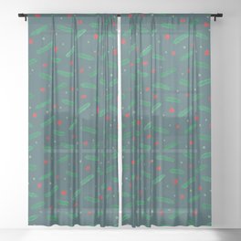 Christmas branches and stars - green Sheer Curtain
