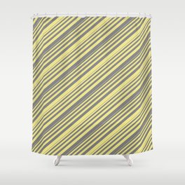 [ Thumbnail: Grey and Tan Colored Striped/Lined Pattern Shower Curtain ]