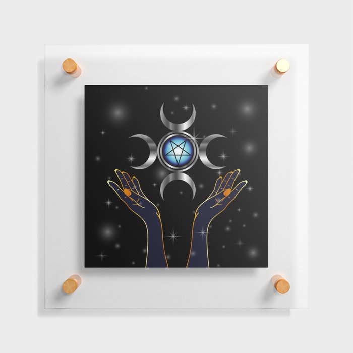 Triple Goddess pagan symbol and hands holding an inverted pentacle Floating Acrylic Print