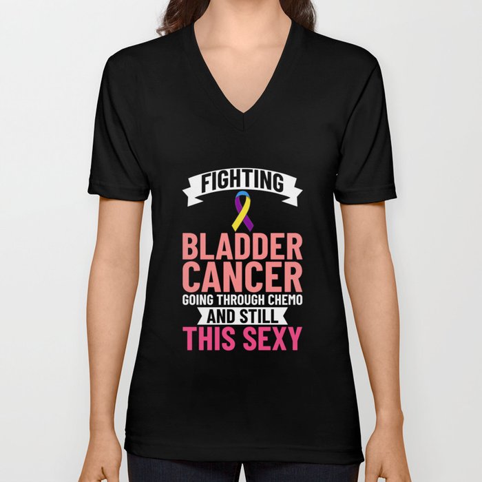 Bladder Cancer Ribbon Awareness Chemo Survivor V Neck T Shirt