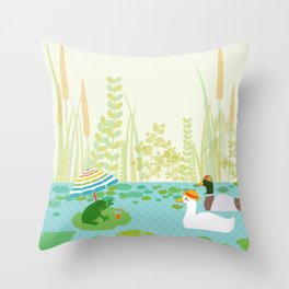 Woodland Summer Lake Animals Vacation Party Throw Pillow