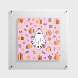 Ghost, pumpkins and leafs Floating Acrylic Print