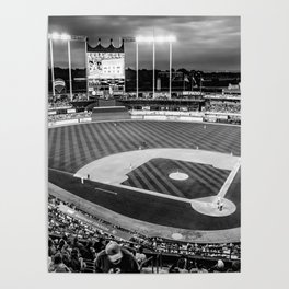 Kansas City Baseball Stadium In Black And White Poster