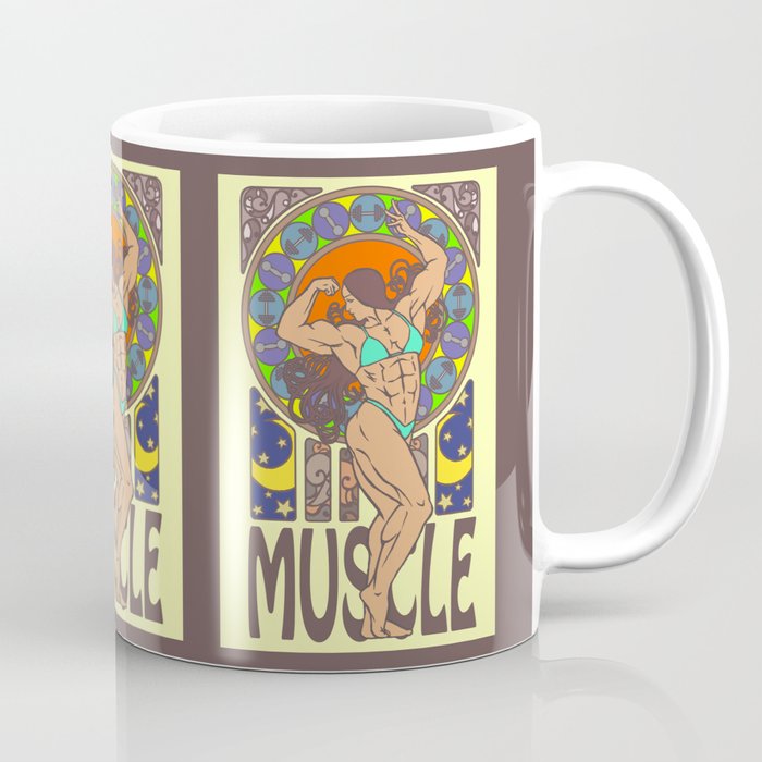 Beauty of Muscles No.1 Coffee Mug | Drawing, Digital, Muscle, Beauty, Lady, Mucha, Artnouveau, Fitness, Woman, Body