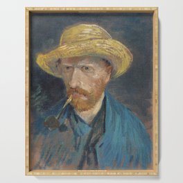 Impressionist Self-Portrait with Straw Hat and Pipe (1887) By Vincent Van Gogh Serving Tray