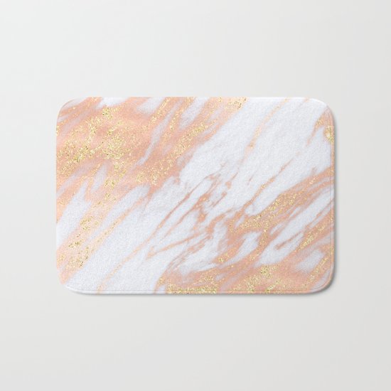 Marble - Rose Gold with Yellow Gold Glitter Shimmery Marble Bath Mat