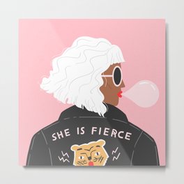 She is Fierce Pink Metal Print | Feminine, Prettyportrait, Sheisfierce, Femaleportrait, Coolgirl, Quote, Girlpower, Badassfemale, Fierce, Pink 