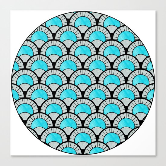 Aqua Art Deco Twenties Fan Pattern Canvas Print