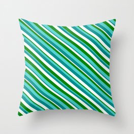 [ Thumbnail: Turquoise, Dark Cyan, Mint Cream, and Green Colored Lined Pattern Throw Pillow ]