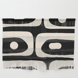 Mid Century Modern Piquet Abstract Pattern in Black and Almond Cream Wall Hanging