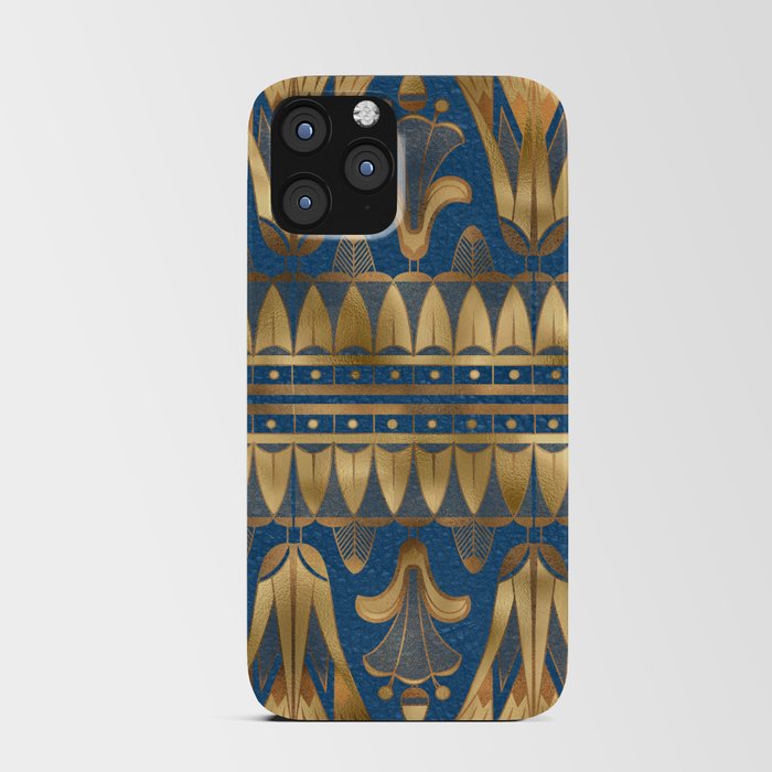 Papyrus, Lotus Ancient Egyptian Decor Architecture - Navy & Gold iPhone Card Case