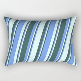 [ Thumbnail: Cornflower Blue, Light Cyan, and Dark Slate Gray Colored Pattern of Stripes Rectangular Pillow ]