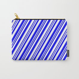 [ Thumbnail: Blue & White Colored Striped/Lined Pattern Carry-All Pouch ]