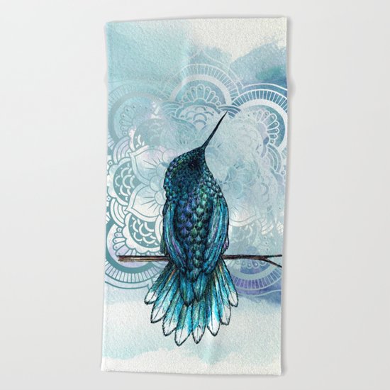 Aquarela hummingbird Beach Towel