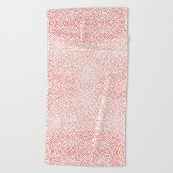 Rose quartz and white swirls doodles Beach Towel