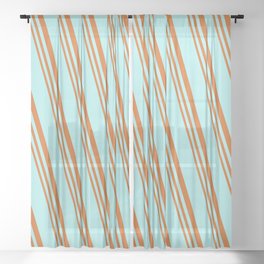 [ Thumbnail: Turquoise and Chocolate Colored Striped/Lined Pattern Sheer Curtain ]