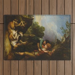 Thomas Gainsborough "Two shepherd boys with dogs fighting" Outdoor Rug