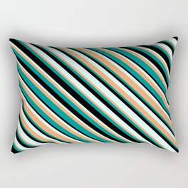 [ Thumbnail: Brown, Dark Cyan, Black, and Light Cyan Colored Stripes Pattern Rectangular Pillow ]