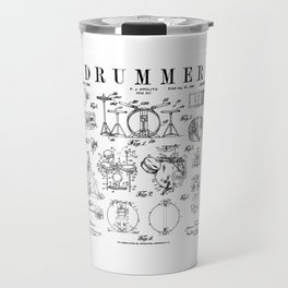 Drum Set Kit Vintage Patent Drummer Drawing Print Travel Mug