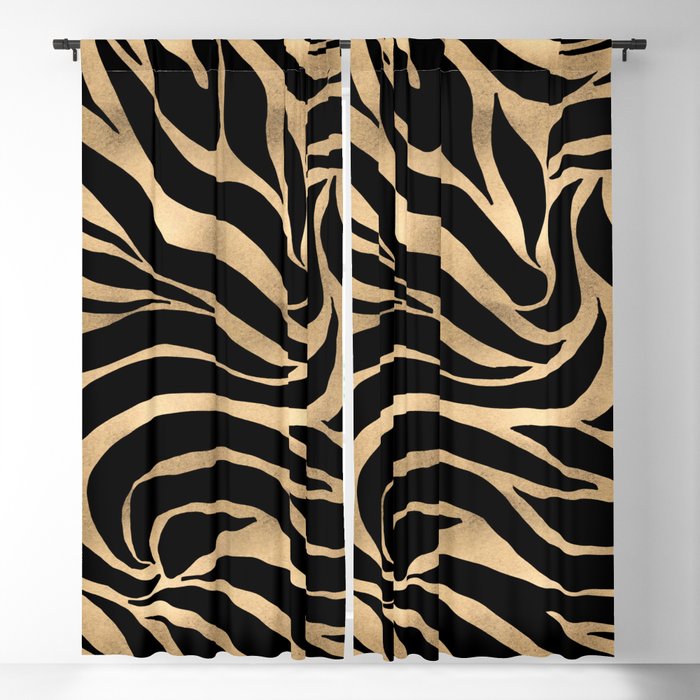 Elegant Metallic Gold Zebra Black Animal Print Blackout Curtain